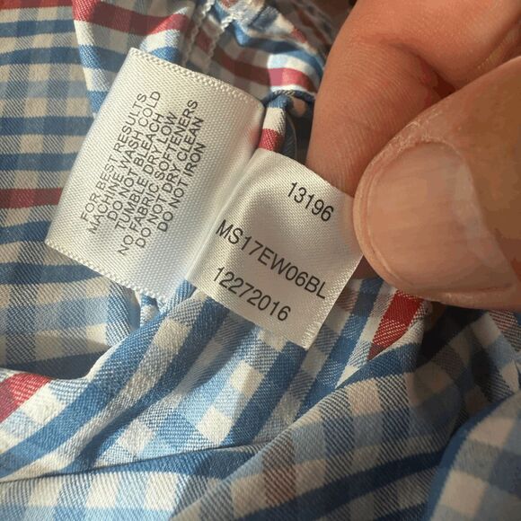 Peter Millar Men's Summer Comfort Gingham Check Button-down Shirt Blue Red XL - Picture 4 of 9